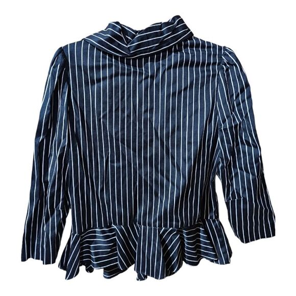 LAUREN RALPH LAUREN Black Pinstriped Ruffle Jacket - Size 14 - Picture 2 of 6